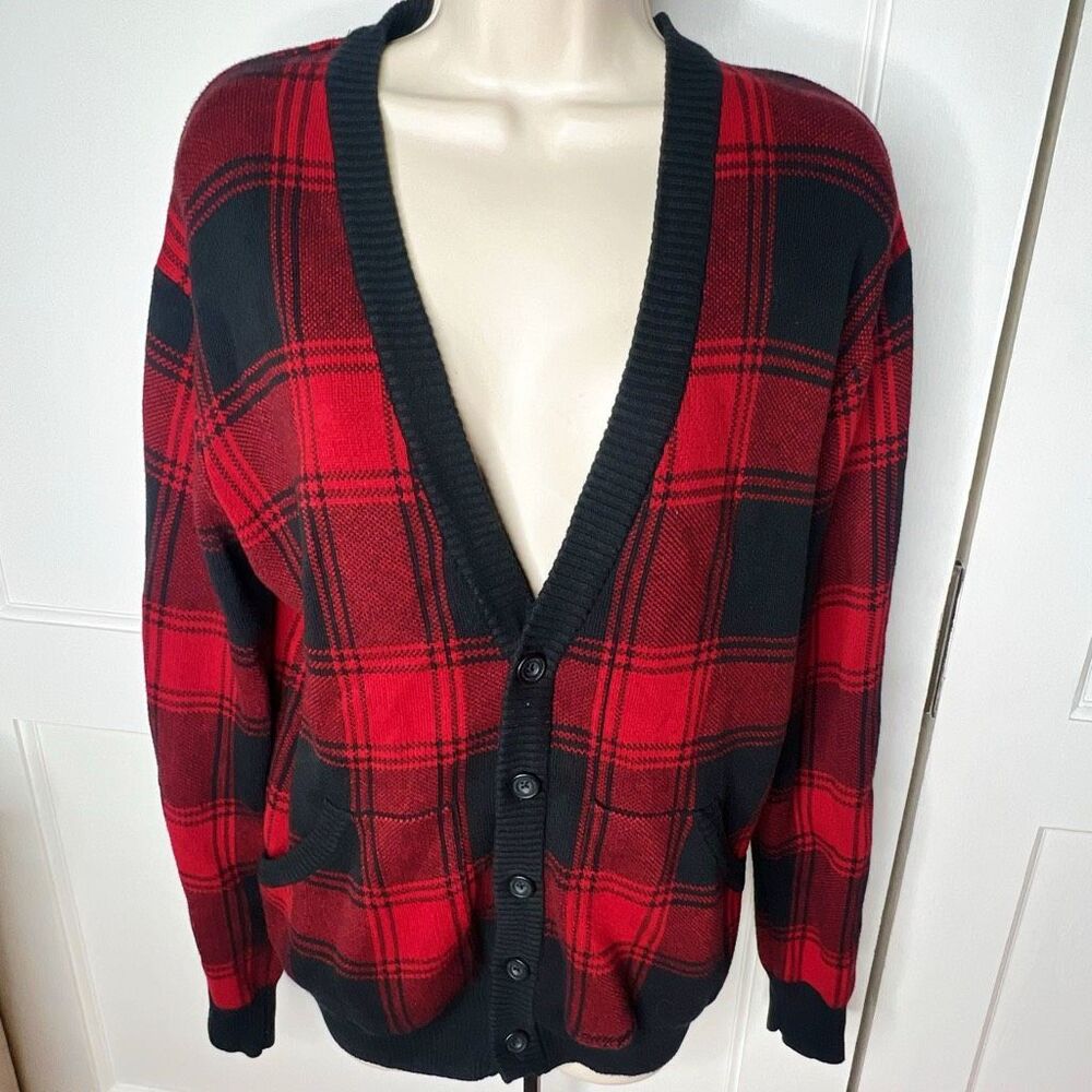 Empyre Red/black Checkered Button Down Cardigan Sweater Size Medium